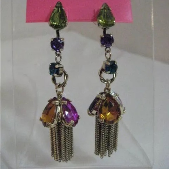 Betsey Johnson Crystal Tassel Drop Earrings - Picture 3 of 5